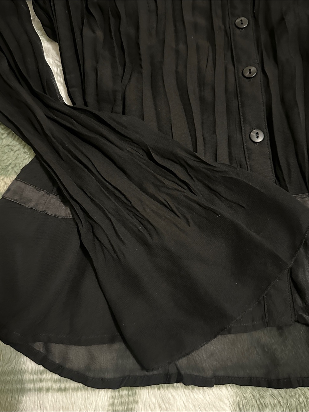New Directions Goth Black Sheer Pleated Button-Front Blouse - Picture 5 of 6
